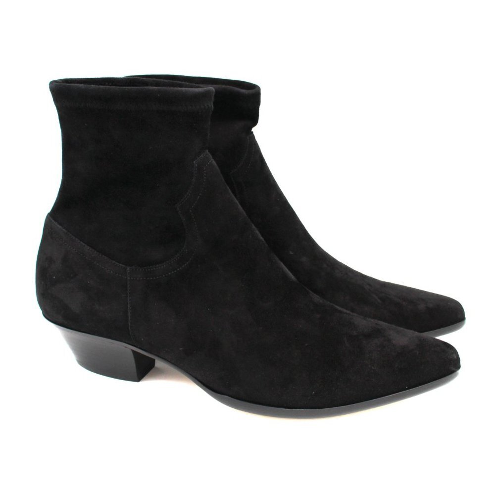 Tamara Mellon Go West Ankle Boots 35 Black Stretch Suede Ankle Bootie 41.5 NEW
